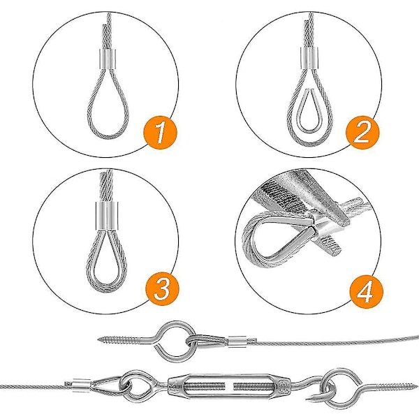 304 Rostfritt Stål Rep Hängande Kit, Nylonbelagd Rostfri Stålvajer, PVC Stålvajer Spännare (20m)