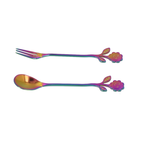 Skje Gaffel Sett Enkelt Stykke Støping Speilpolering Elegant Stil Komfortabel Bestikk for Hjem Gave Fargerik
