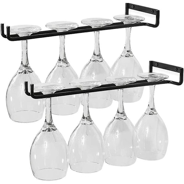 Vinglasholder, 2 stk. Stilkglas Holder med Skruer, Hængende Holdbart Metal Vinglasstativ Passer til 4 Glas til Køkken, Bar, Restaurant, Sort