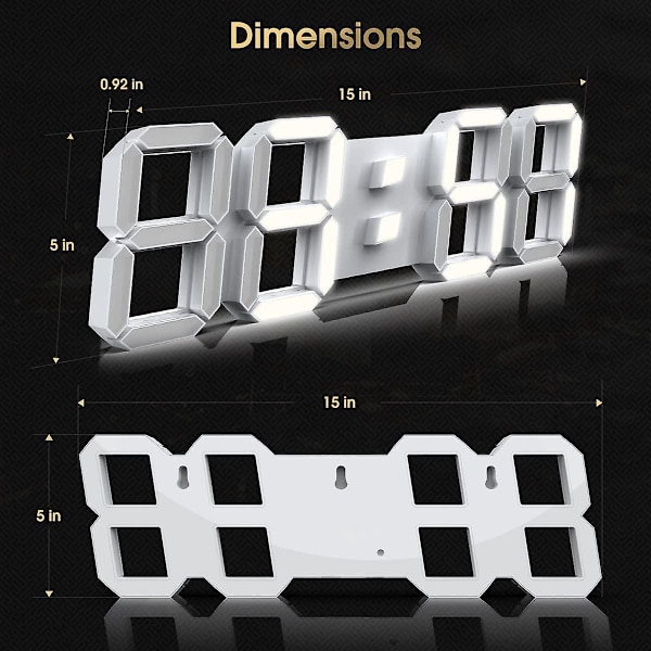 3D LED Väggklocka 38 cm Nattlampa med Fjärrkontroll, Sovrumsinredning Digital Väggklocka med Alarm Timer Nattlampa Klocka för Sovrum Kontor Café Vardagsrum R