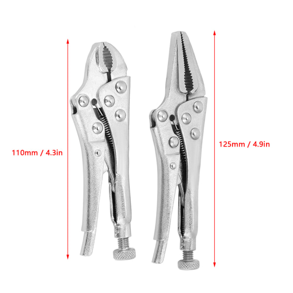 2 stk. Jordet munn rett kjeve lås skrustikke grep klemme låsetang sett håndverktøy-sølv