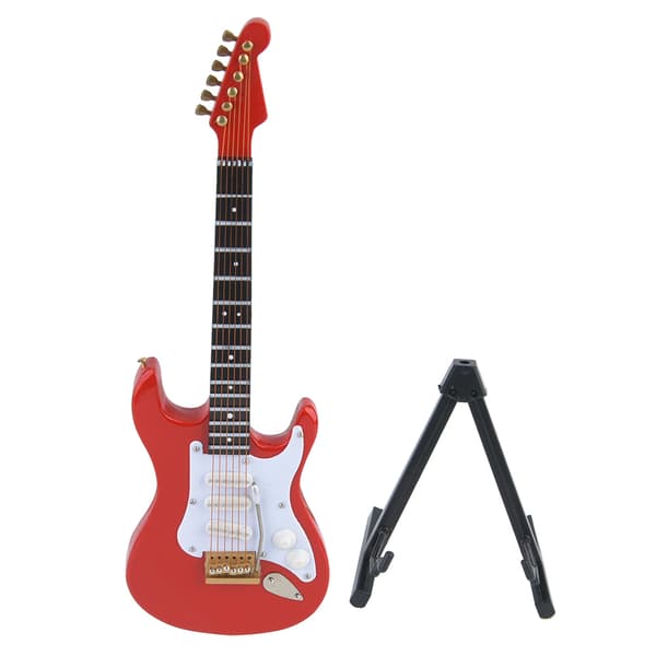 Delikat 18 cm Mini Elektrisk Træ Guitar Model Ornament Samling med Stativ (Rød)