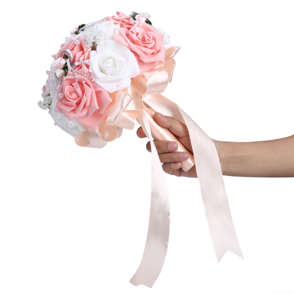 Kunstig Bryllupsbukett Simulering Brude Holder Blomsterdekorasjon Bryllupsutstyr Rosa