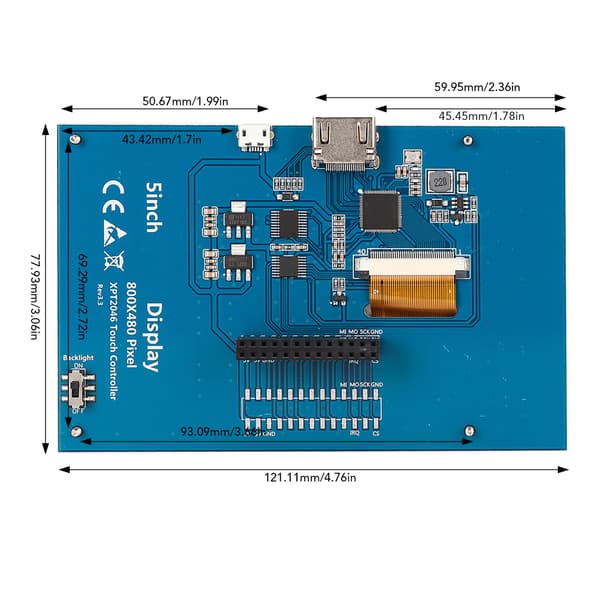 5 tums TFT LCD-skärm HD Multimedia Interface-kompatibel bildskärm pekskärm för Raspberry Pi 4B 3B+ 3B 2B+ BB