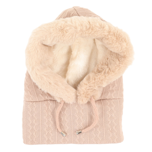 Vinterhue til kvinder med termisk integreret hue, maske, halstørklæde, kuldesikker udendørs ridehjelm, beige