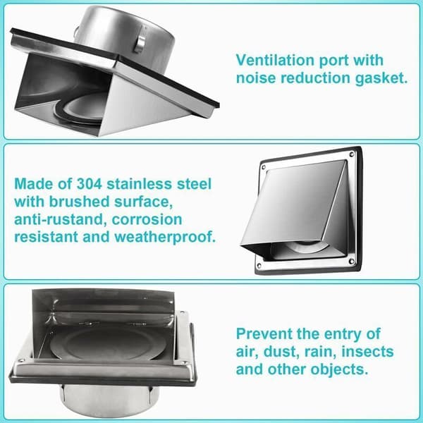 100 mm Ventilationsrist, Emhætteventilationsrist i Rustfrit Stål, TRIMEC