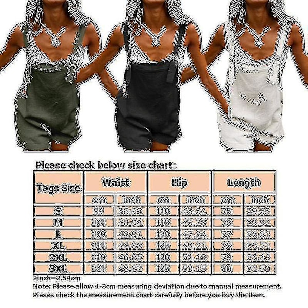 Ærmeløs bomulds- og linned-jumpsuit til kvinder, shorts, L, sort
