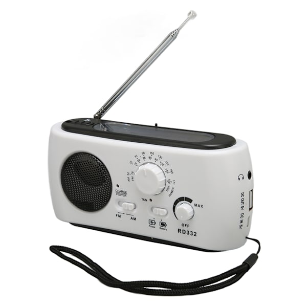 Solardriven handvevsradio multifunktionell uppladdningsbar nödradio med ficklampsfunktion för utomhuscamping vandring vit