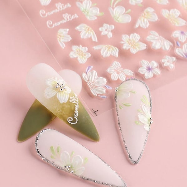 Nagelsticker 5d Utsökt Präglad Nageldekoration Självhäftande Nageldekoration Blomma Snideri Design Akryl Nagel