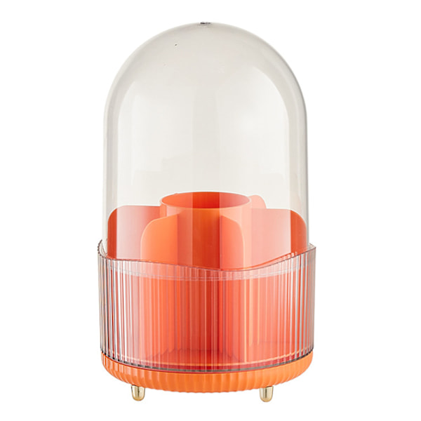 Makeup børste opbevaringsboks roterende kosmetik display case støvtæt make up børster opbevarings spand med gennemsigtigt låg orange