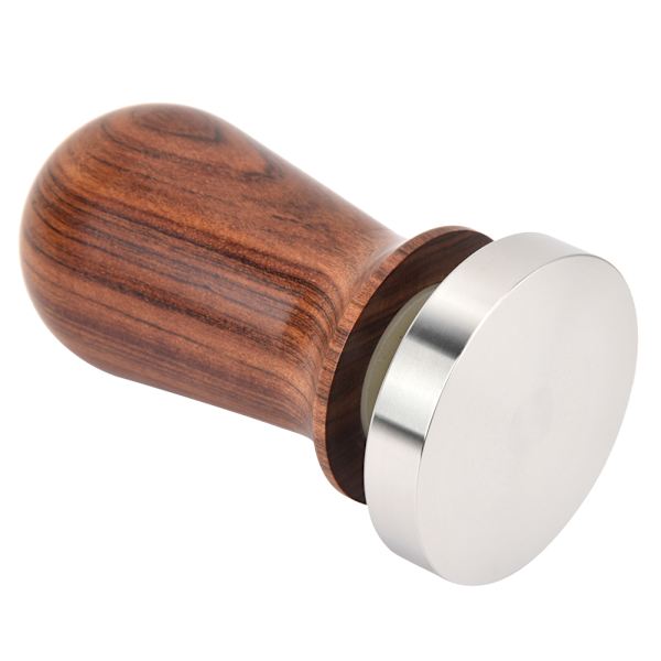 Kaffe Tamper i Træ med Flade Bund i Rustfrit Stål (51mm)