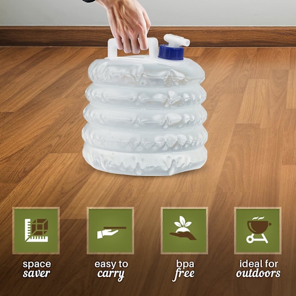 2-pack hopfällbara vattenflaskor, 5L - Perfekt för husbil, vandring, utomhus och camping - Transparent, hållbar och BPA-fri