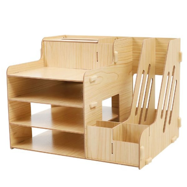 Skrivebordsarrangør Multipurpose Modern Simple Style Wood Desktop Oppbevaringshylle for Hjem Skole Kontor Hvit Løn