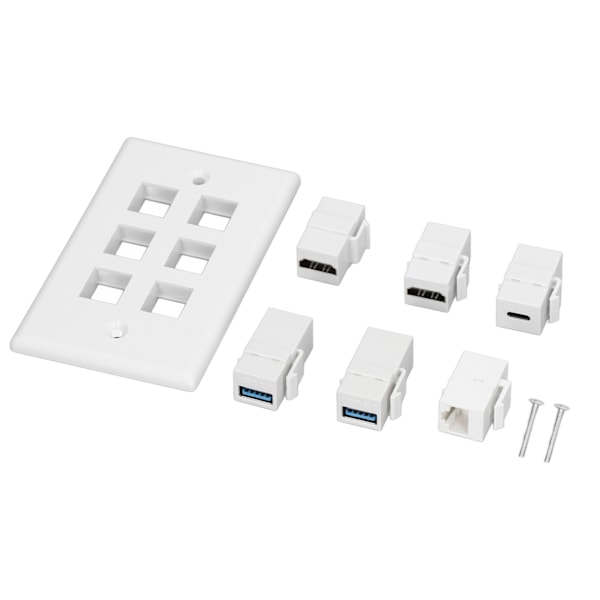 6-porttinen seinälevy 2xHD-multimedialiitäntä 2xUSB3.0 1xType C 1xCat6 Ethernet-seinälevy TV-projektoritietokoneelle