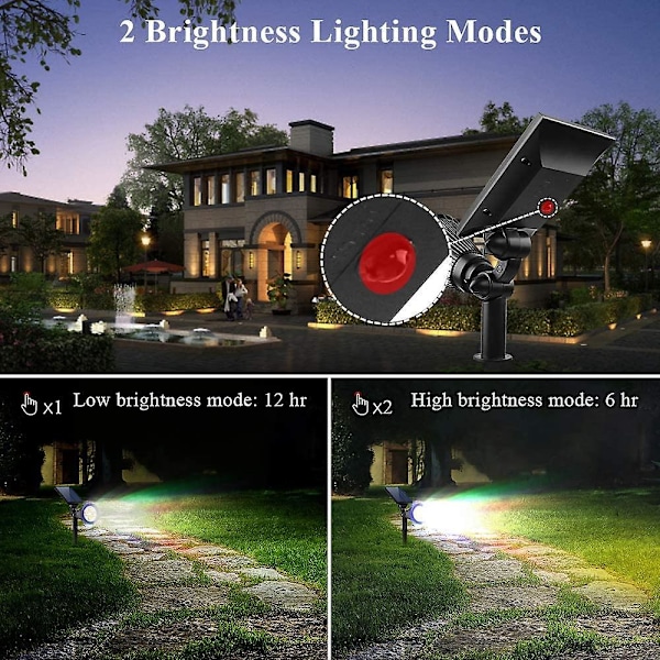 Färgväxlande Solcellsbelysning, 2-pack, Justerbara 4 LED Vägg/Markbelysning för Landskap