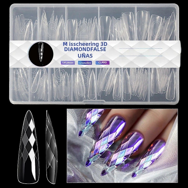 Balett Lösnaglar Mandelformade Klara 3D Diamant Akrylharts Heltäckande Nagelkonst Förlängningsverktyg8