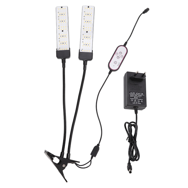 Dubbelhuvud växt växer lampor fullspektrum klämma på lampor solskydd inomhus grönsaksodling lampa med timer 100‑240V EU-kontakt