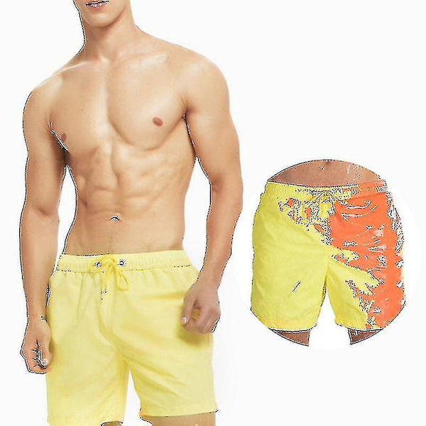 Snabbtorkande färgförändrande badshorts för vuxna och barn L Gul