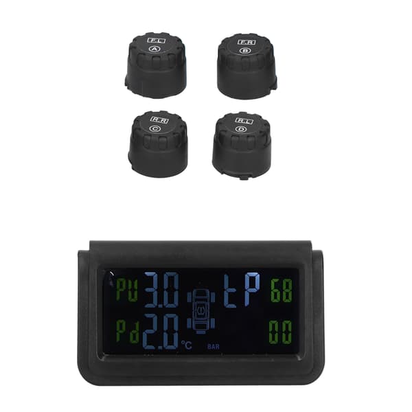 Solcellsdrivet däcktrycksövervakningssystem Display Ljudvarning TPMS med 4 sensorer