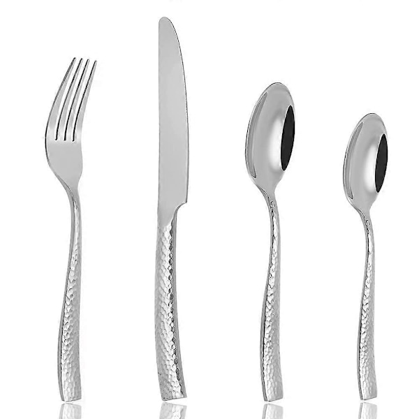 Bestickset 24 Delar Rostfritt Stål Hammarslagen Bestick Set Service för 6, Inkluderar Knivar Gafflar och