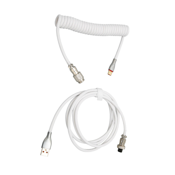 Mekaaninen näppäimistön kaapeli Double Sleeve Custom Kelattu irrotettavalla metallilla Aviation USB C - USB A Keyboard Aviation -liitin Valkoinen