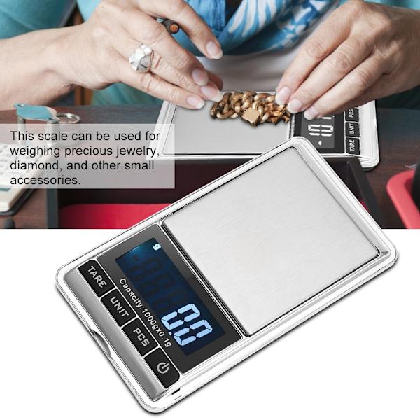Mini bærbar lomme elektronisk digital smykke præcisionsvægt med digital skærm (1000*0,1 g)