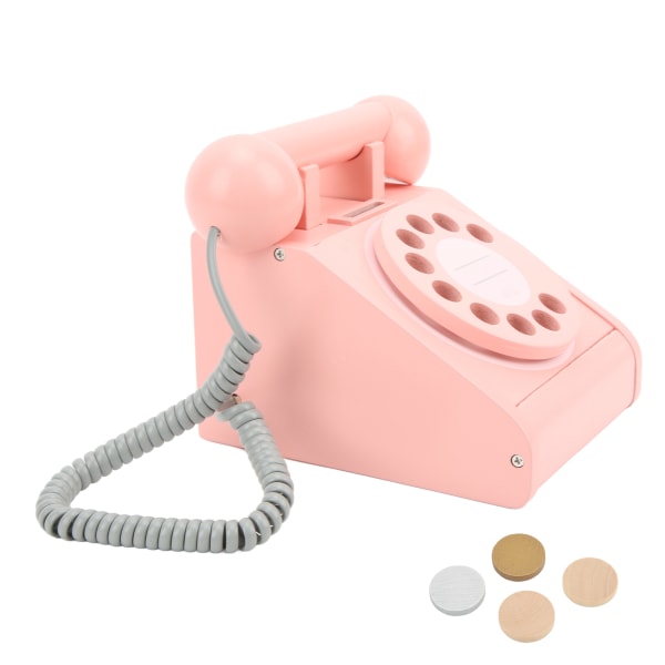 Simuleringstelefon for barn Rosa Gammeldags, roterbar urskivetelefon retrodesign, tresimulering, retro urskive, rosa