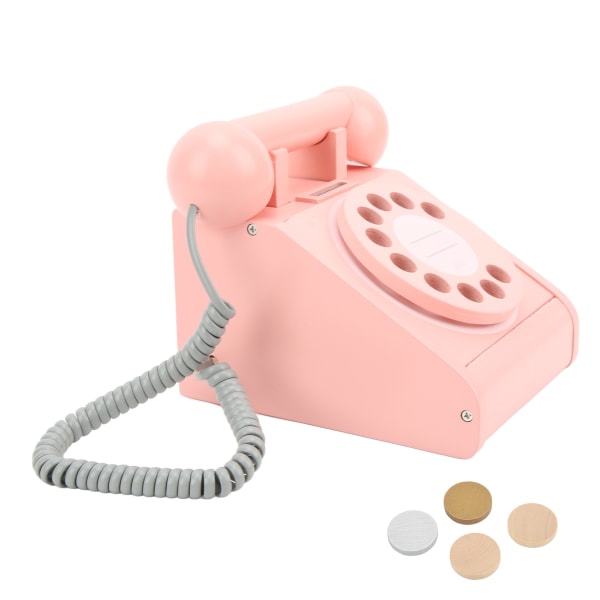 Simuleringstelefon til børn Pink Gammeldags drejelig urskivetelefon retrodesign træsimuleringsretro urskivetelefon Pink