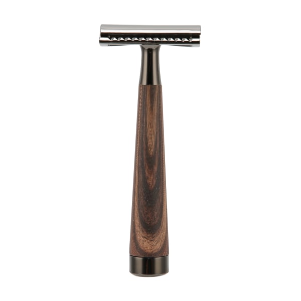 Dobbeltkantet barberkniv Zinklegering manuel barberkniv Genanvendelig manuel barbermaskine til mænd med træhåndtag