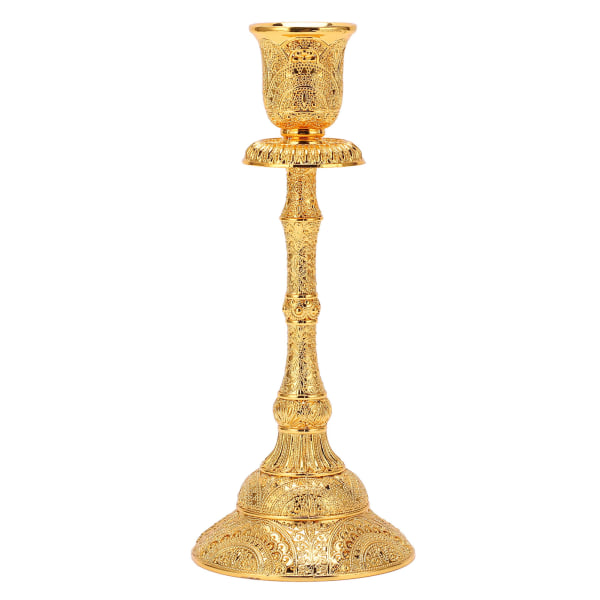 Kultainen kynttilänjalka, yksipää, retroeurooppalainen galvanointikiillotus, kultainen kartiomainen kynttilänjalka korkea kynttilänjalka