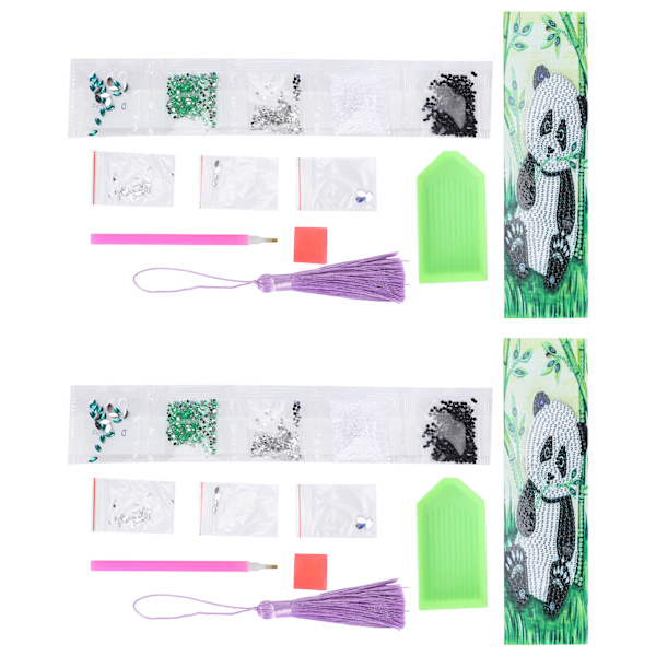 2 Set Diamond Bokmärken 5D DIY Målning Kristall Fancy Form Rund Hängande Hantverk Panda Mönster