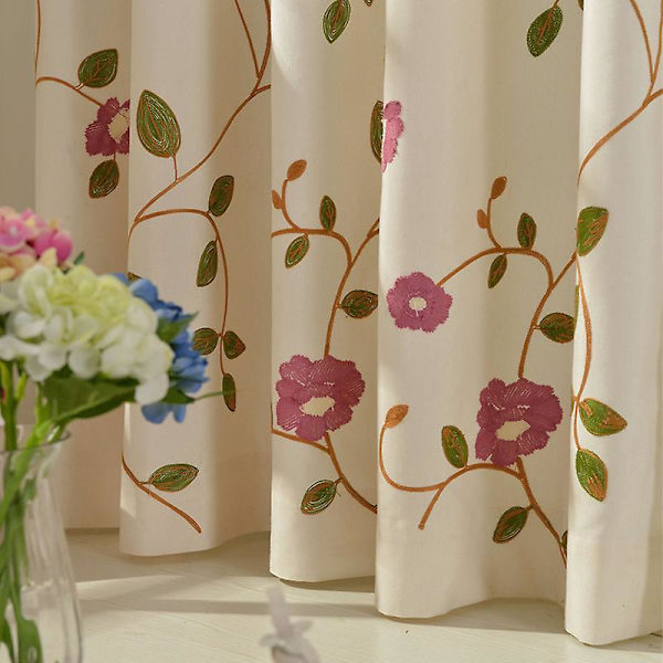 Broderte gjennomsiktige gardiner til soverom og stue - Blomsterdesign (39,4 tommer)