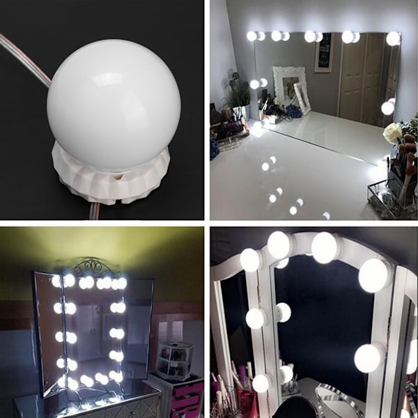 10 LED-lampor med tre färgtemperaturer, dimbar spegelbelysningssats för sminkbord med USB-kabel, tre färgtemperaturer