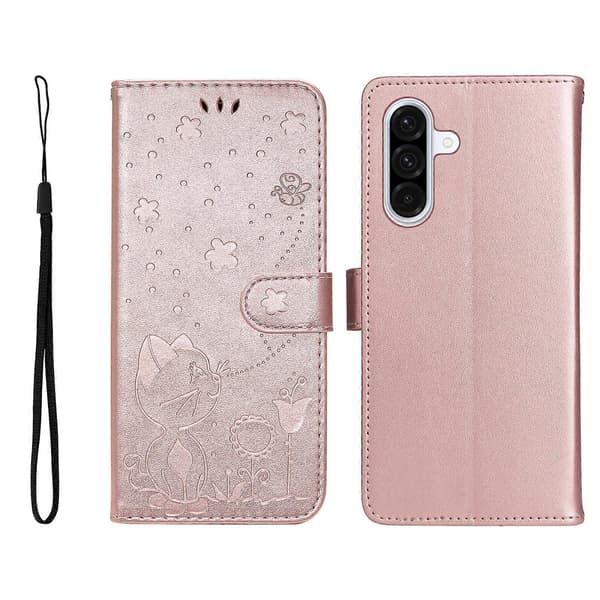 Compatible Leather Wallet Case for Samsung Galaxy A56 5G, Cat and Bee Pattern, Phone Case with Stand Grey