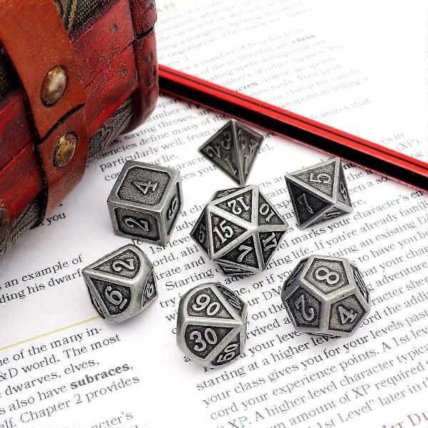 Blodfläckat Metall DND Tärningsset Blodfläckade Tärningar D&D Polyedriska RPG Tärningar (Antik Järn)