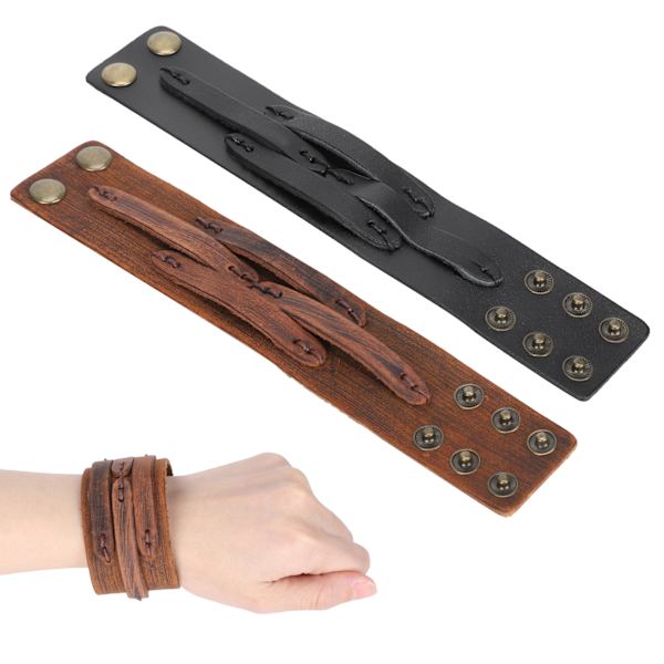 2 st läderarmband handgjorda retro justerbara tryckknappar casual dam punk smycken