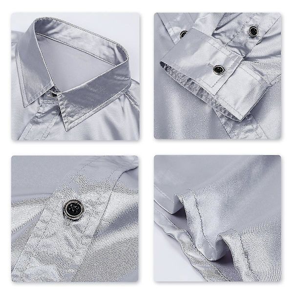 Blank Skjorte for Menn, Lang Erme, Slank Passform, Formell, Grå, 3XL