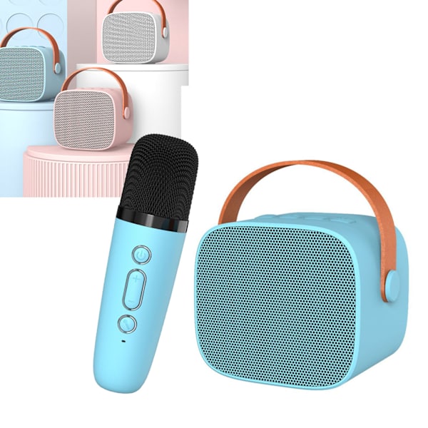 Mini Karaoke-maskin HiFi Surround Sound Bärbar Bluetooth-högtalare med mikrofon för hem utomhus himmelsblå