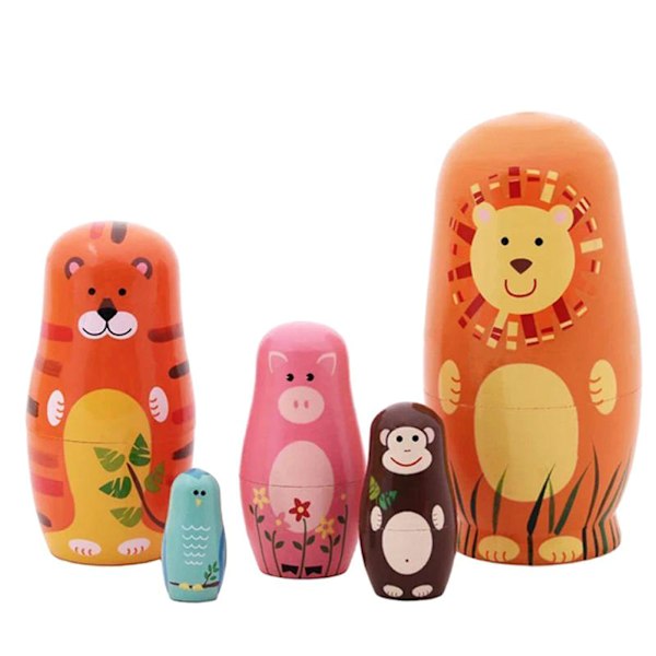 5PCS Djur Ryska Dockor Söta Seriefigur Djurmönster Dockor Gåvor Heminredning