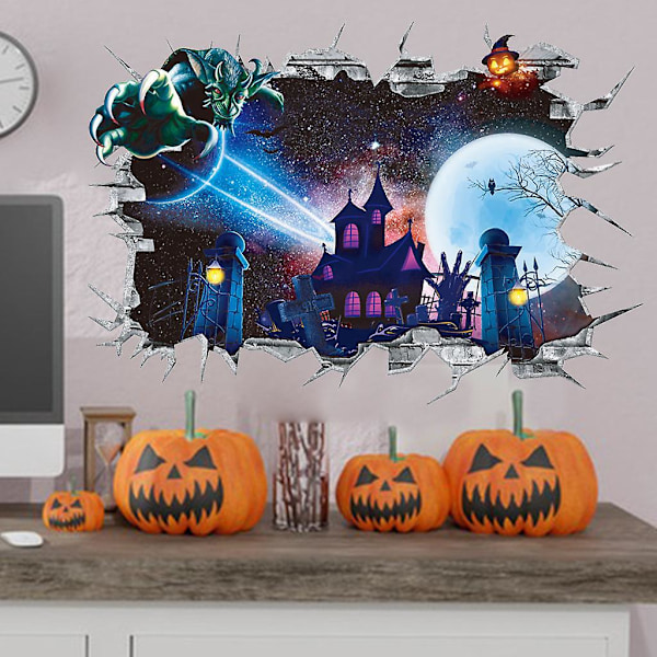Halloween 3D Knust Vindue Sticker - Djævel Halloween Dekoration
