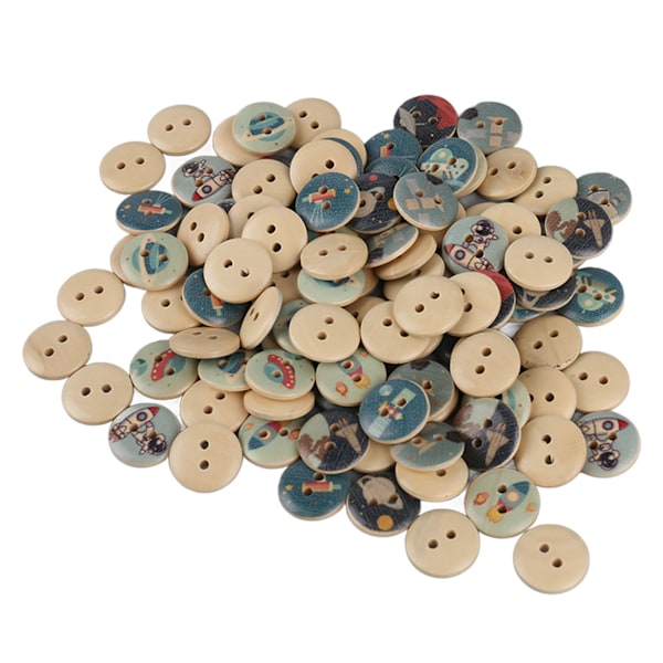 100 stk blandet utskrift treknapper 2 hull runde dekorative treknapper for sying Håndverkslogg Fargerom