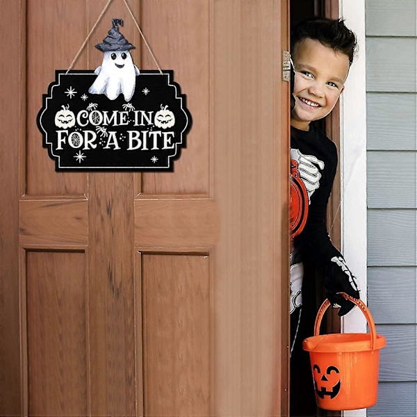 Halloween Skalle Velkomstskilt Med Tau Retro Praktisk Tre Hengende Skilt For Spøkelseshus Hengende Dekorasjon 2stk svart