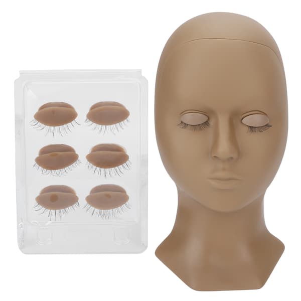 Øyenvippeforlengelse Mannequin Hode Avtakbare Øyelokk Høy Simulering Silikon Vippetrening Øvelseshode Kaffe