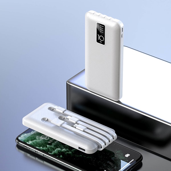 Powerbank 10000mAh kapasitet Ultrathin digitalt display skjerm bærbar lader for telefon nettbrett hvit