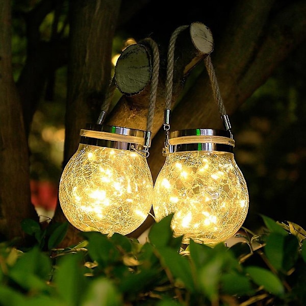 Set med 2 Sollampor Utomhus, LED Sollampa Sprickt Glas, Vattentät Solcellsdriven Trädgårdslampa för Dekoration, 11,5 cm i diameter, 14 cm i höjd