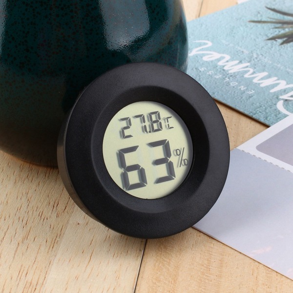 Hilitand Digital Cigar Humidor Hygrometer Termometer Black Round Face Lagertilbud
