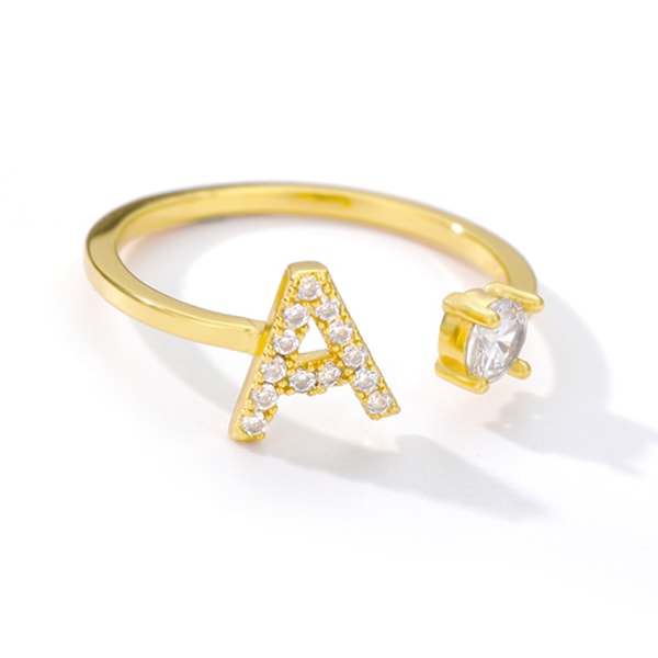 Guld Initial Bogstav Åben Ring A Form Stable Justerbar Åben Alfabet Ring til Kvinder Piger