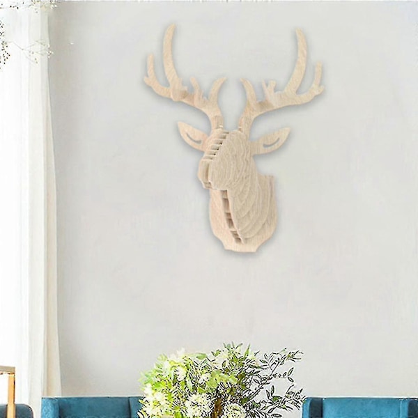 Väggskulptur Trähuvud Älg Horn Väggmontering Dekor För Sovrum Hotell Bar - Svart Trä