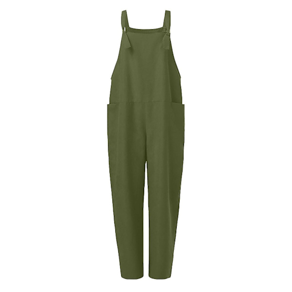 Løse bomulds- og hørkvinder dungarees jumpsuit - afslappet og behagelig romper XL grøn