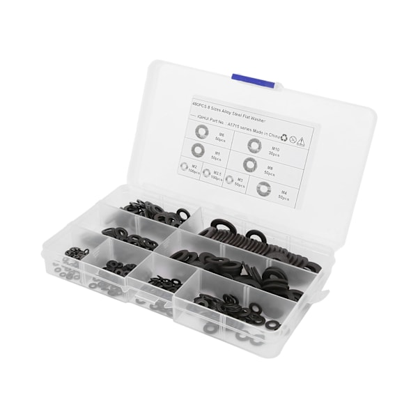 480 stk. flade skiver sortiment M2 M2.5 M3 M4 M5 M6 M8 M10 kulstofstål hardware til bil hjem